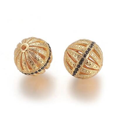 Brass Micro Pave Black Cubic Zirconia Beads