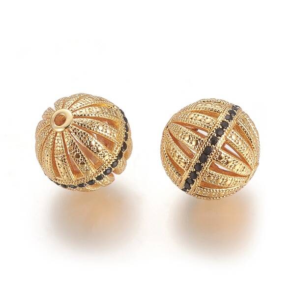 Brass Micro Pave Black Cubic Zirconia Beads