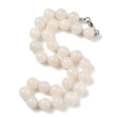 14mm Round Natural White Jade Beaded Necklaces
