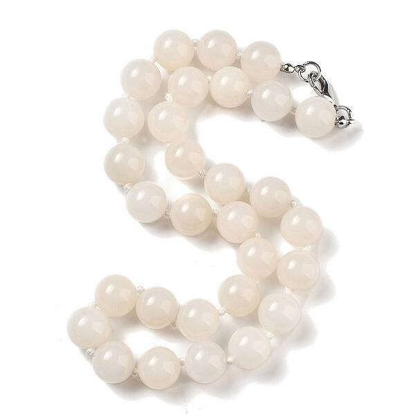 14mm Round Natural White Jade Beaded Necklaces