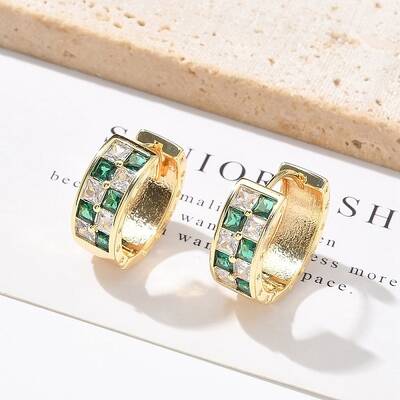 Brass Micro Pave Cubic Zirconia Hoop Earrings