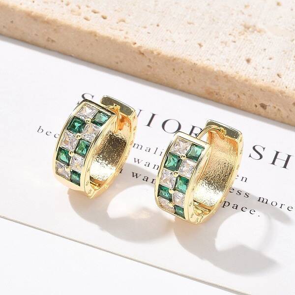 Brass Micro Pave Cubic Zirconia Hoop Earrings