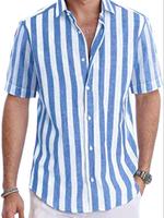 Men's Striped Print Short Sleeve Shirt, Regular Fit Casual Comfy Button Up Top for Summer, Men's Shortsleeve Clothes for Beac...