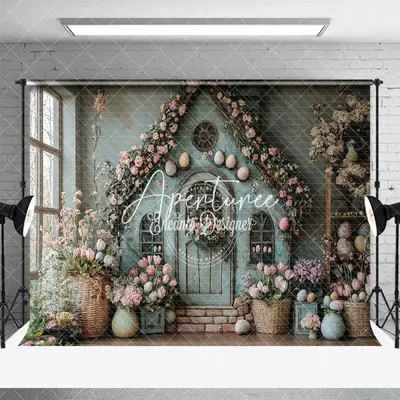 Aperturee Indoor Green House Pink Floral Easter Photo Backdrop, 3X2FT(1MX0.6M), 14 USD, easter backdrops, ENHD3J43-M