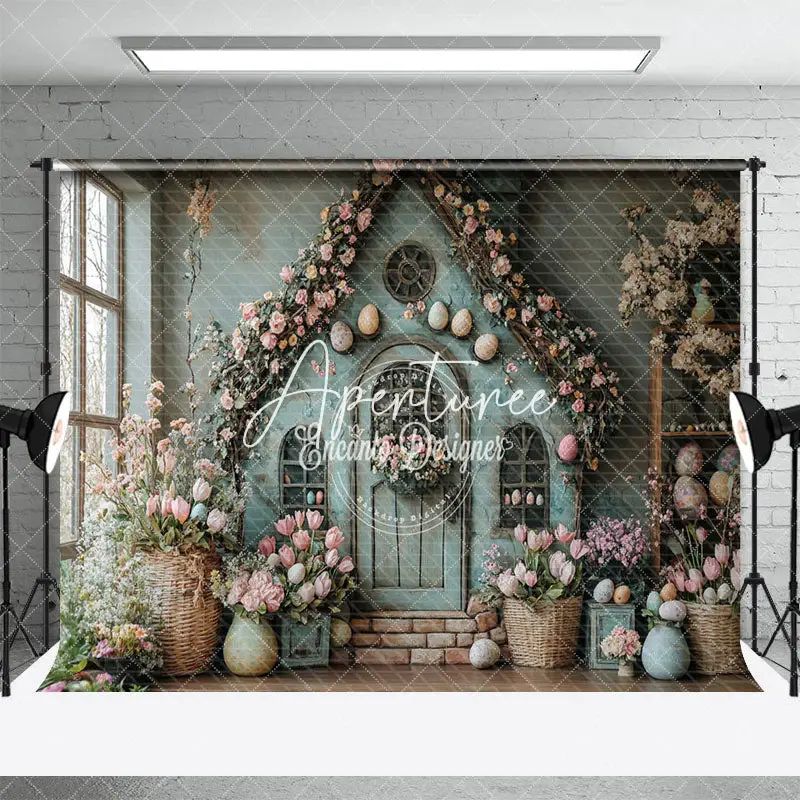 Aperturee Indoor Green House Pink Floral Easter Photo Backdrop, 3X2FT(1MX0.6M), 14 USD, easter backdrops, ENHD3J43-M