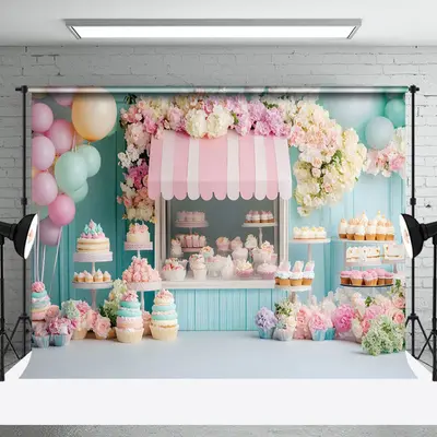 Aperturee Colorful Dessert Shelf Balloons Cake Smash Backdrop, 3X2FT(1MX0.6M), 14 USD, birthday cake smash backdrops, NYHD1J2...
