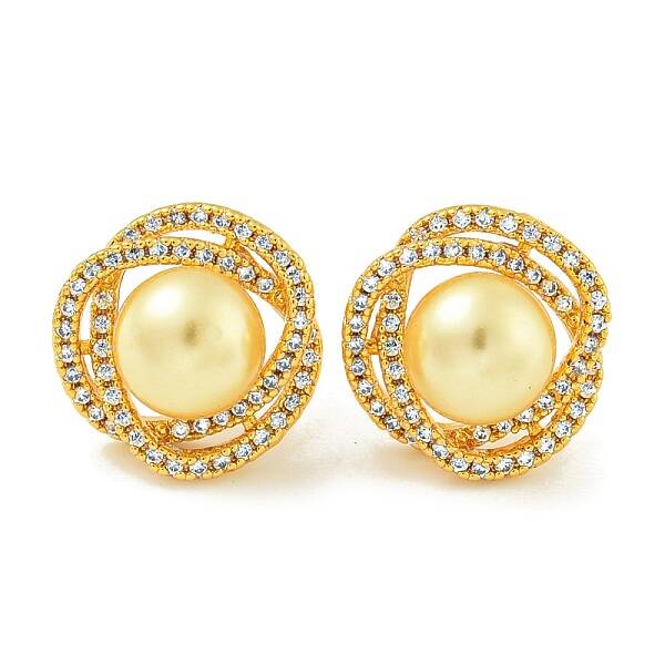Brass Micro Pave Clear Cubic Zirconia Stud Earrings