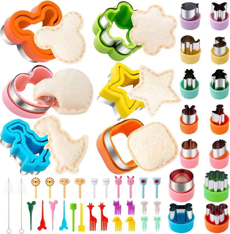 48 Pcs  Sandwich Cutter and Sealer Set Bread Sandwich Cutter Pancake Maker Heart Square Dinosaur Start Shaper (24) Cookie Cut...