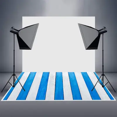 Vintage Blue White Stripe Wood Grain Rubber Floor Mat - Aperturee
