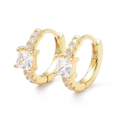 Brass Inlaid Cubic Zirconia Hoop Earrings