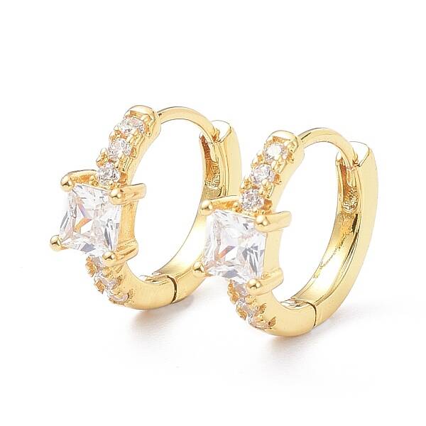 Brass Inlaid Cubic Zirconia Hoop Earrings