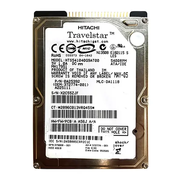 372774-001 HP 40GB IDE Ultra ATA/100 (ATA-6) 5400 2.5-inch 8MB Hard Drive