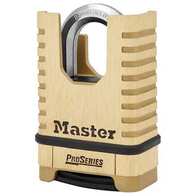 Master Lock Combination Padlock Proseries Shrouded Brass Resettable, Body Width: 2-1/4 (57Mm), Shackle Length: 1-1/16 (27Mm...