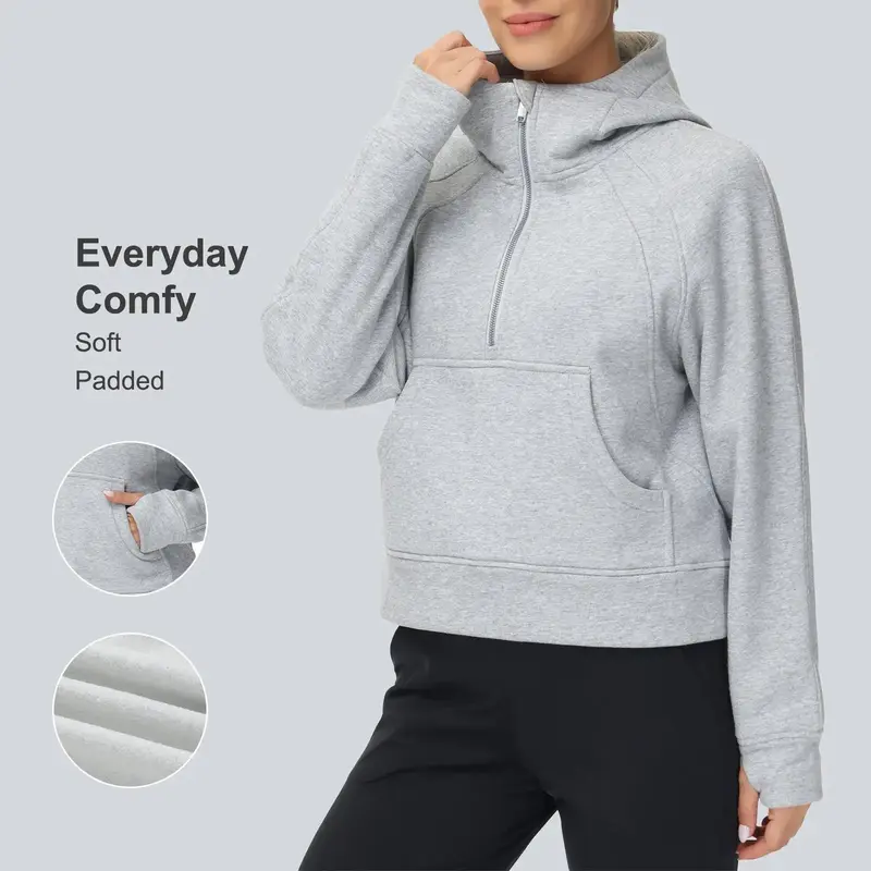THE GYM PEOPLE Womens' Hoodies Half Zip Fleece Crop Pullover Sweatshirts with Pockets Thumb Hole #TikTokShopLaborDaySale #Fal...