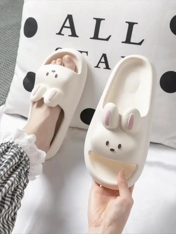 Summer 2024 Women's Cute Rabbit Design Slide Slippers, 1 Pair Trendy Soft Non-slip Home Slippers, Chic Comfy Sweet House Slip...