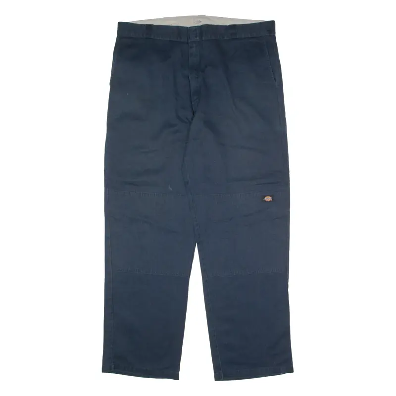 DICKIES Workwear Mens Twill Trousers Blue Loose Wide-Leg W42 L34