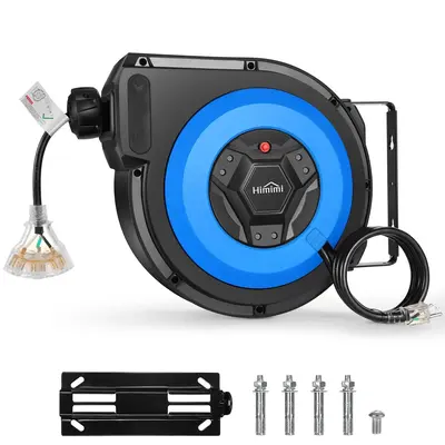 50FT Retractable Extension Cable Cord Reel, Home Tools, Wall/Ceiling for Garage Workshop 14AWG/3C SJTOW, 13A Circuit Breaker,...