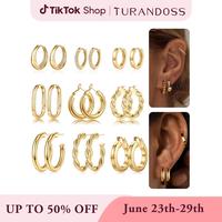 Turandoss 9 Pairs Gold Hoop Earrings for Women, Hypoallergenic Thick Lightweight Earring, 925 Sterling Silver Post 14K Real G...
