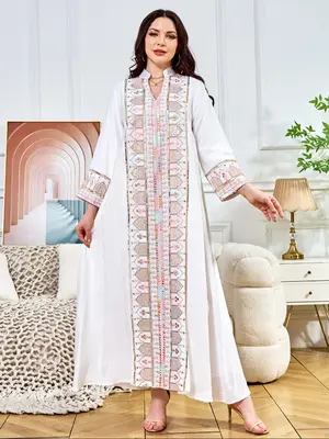 Elegant Long Dress for Women, Fashionable Party Wear, Casual Arabic Turkish Muslim Abaya, Beaded Patchwork Design