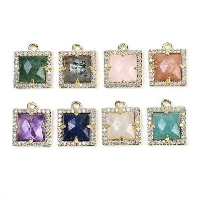 Natural Mixed Gemstone Faceted Square Charms