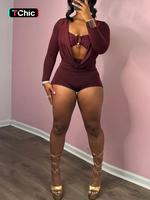Women's Solid Color Metal Decor Cut Out Longsleeves Skinny Romper, Street Fashion Long Sleeve Romper for Nightclub Music Fest...