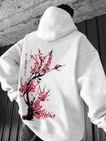 Men's Floral Print Drop Shoulder Hoodie, Fashion Casual Regular Fit Drawstring Pocket Hooded Sweatshirt for Daily Holiday Out...