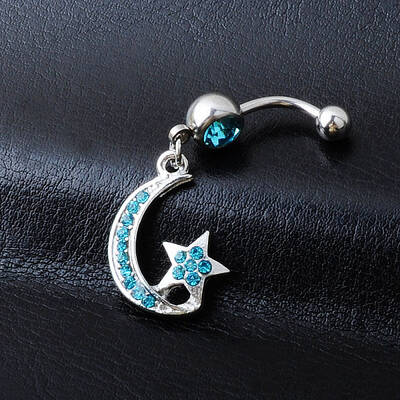 Rhinestone Moon & Star Dangle Belly Ring
