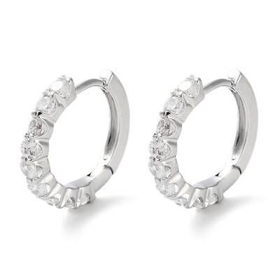 Brass Micro Pave Clear Cubic Zirconia Hoop Earrings
