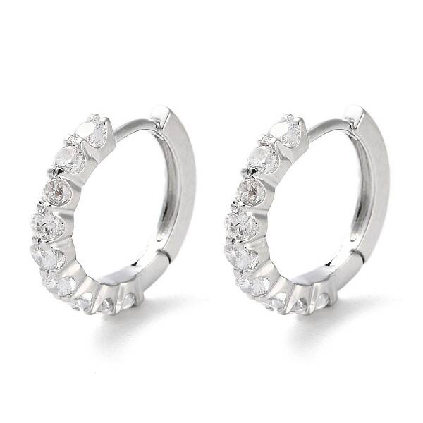 Brass Micro Pave Clear Cubic Zirconia Hoop Earrings