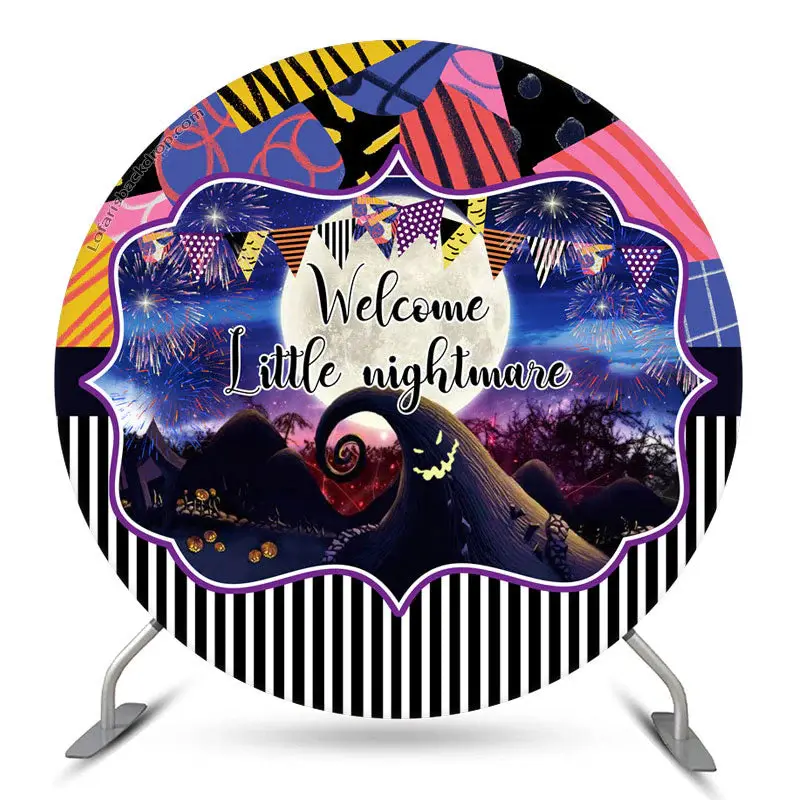 Aperturee Welcome Little Nightmare Halloween Round Backdrop | Custom Party Backdrop Wall | Party Photo Backdrops | Party Back...