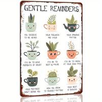 Gentle Reminders Metal Tin Sign, Cute Potted Plants Sign, Wall Decor for Home Farmhouse Living Room Office, Motivated Gifts f...
