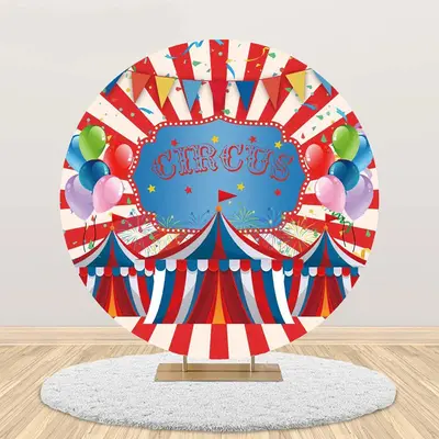 Red White Stripe Balloons Tent Round Circus Backdrop - Aperturee