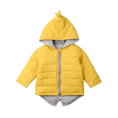 Baby Boys Girls Dinosaur Hooded Coat, Zipper Up Winter Thick Outwear, Solid Color Padded Jacket