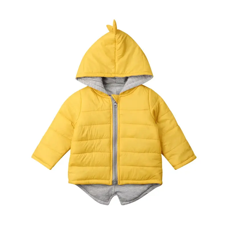 Baby Boys Girls Dinosaur Hooded Coat, Zipper Up Winter Thick Outwear, Solid Color Padded Jacket