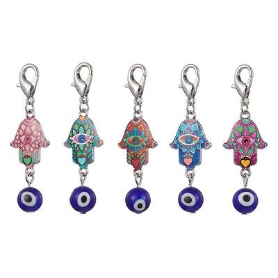 Hamsa Hand with Evil Eye Alloy Enamel & Lampwork Pendant Decorations