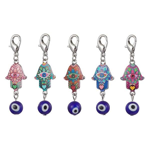 Hamsa Hand with Evil Eye Alloy Enamel & Lampwork Pendant Decorations