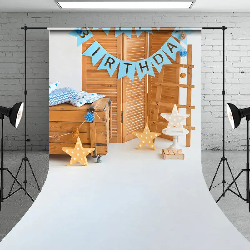 Aperturee Stars And Wooden Decorations Happy Birthday Backdrop