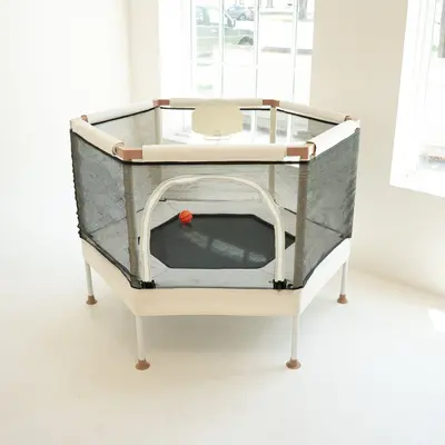 Square House Kids Trampoline 4 FT Sand with Safety Net, Mini Ultra Safe No-Gap Design, Aesthetic for Indoor & Outdoor Use