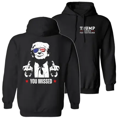 Trump 2024 You Missed Hoodie T-Shirt, Trump Assassination Attempt Shirt, 2 Sided Graphic Printed Unisex Classic Comfort Cotto...