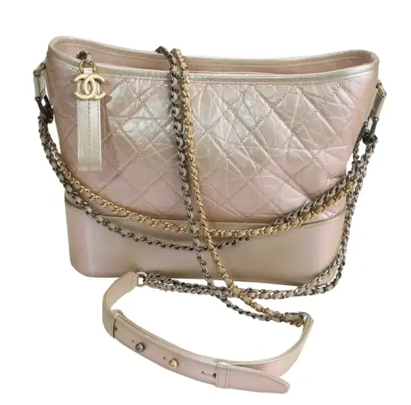 Pre-owned CHANEL Leather Hobo Iridescent Aged Calfskin Quilted Medium Gabrielle in Light Pink