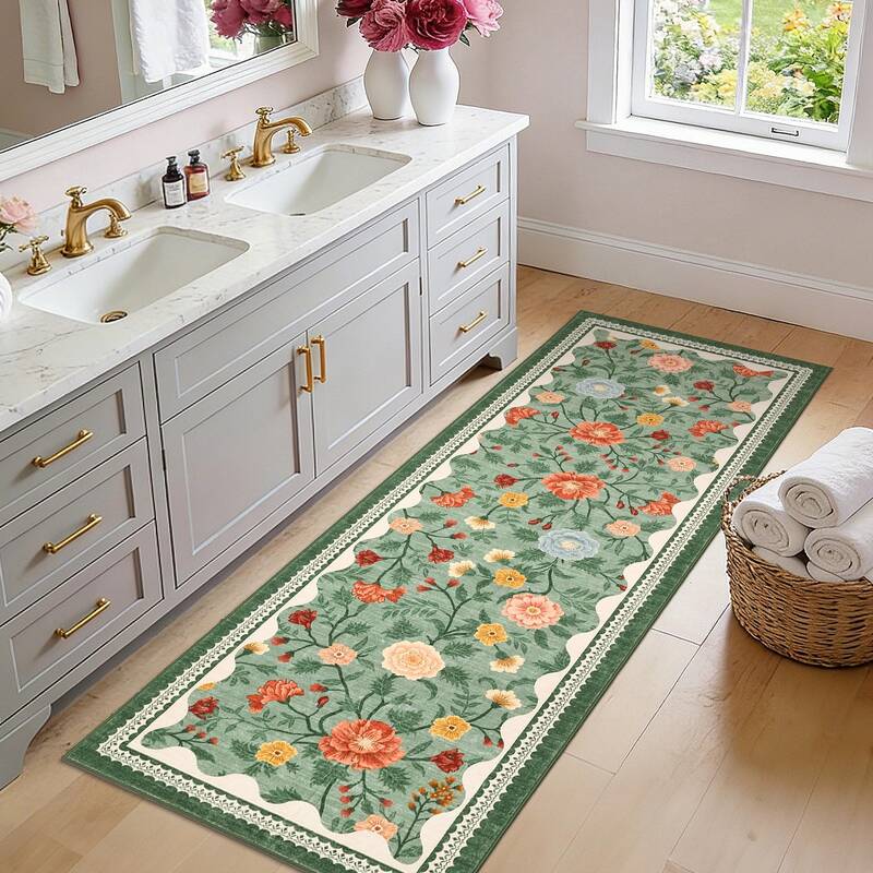 Garvee Bathroom Runner Rug 2x6 Machine Washable Non-Slip Kitchen Runners for Hallways Soft Low Pile Lightweight Long Carpet R...