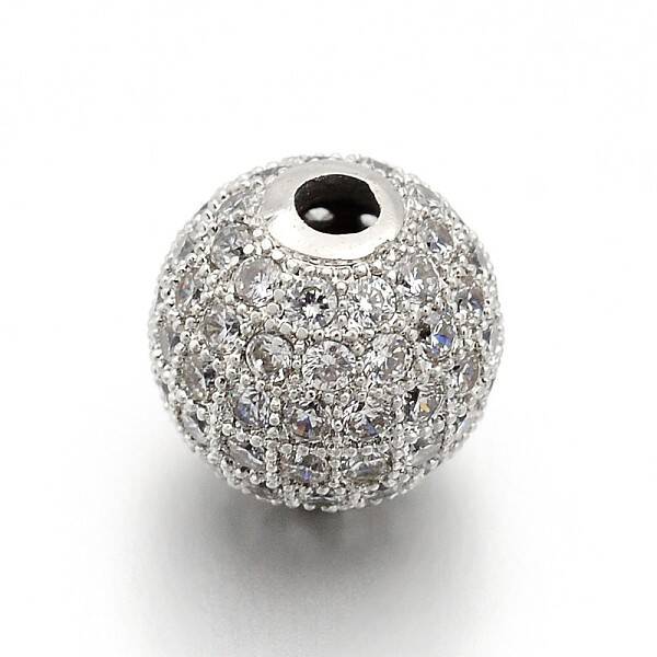 CZ Brass Micro Pave Cubic Zirconia Round Beads