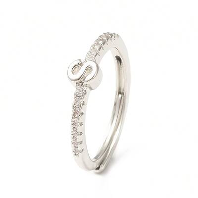 Clear Cubic Zirconia Initial Letter Adjustable Ring