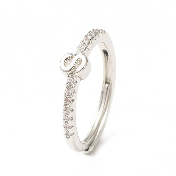 Clear Cubic Zirconia Initial Letter Adjustable Ring