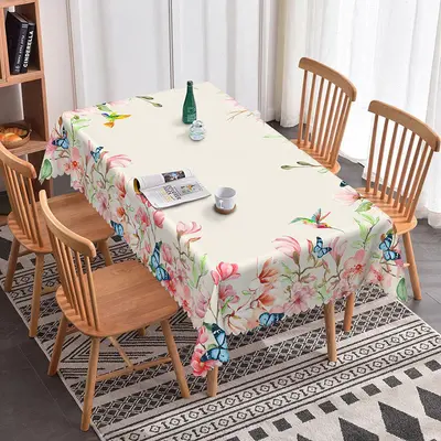 Aperturee Spring Pink Floral Butterfly Rectangle Tablecloth, 52x70 Inch, 30.82 USD, rectangle tablecloths, ZJY04673-A