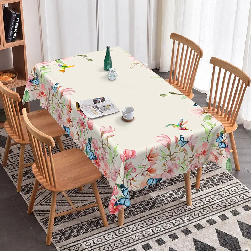 Aperturee Spring Pink Floral Butterfly Rectangle Tablecloth, 52x70 Inch, 30.82 USD, rectangle tablecloths, ZJY04673-A