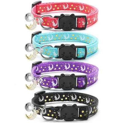 4 PCS Breakaway Cat Collars with Bell Moons Stars,Kitten Collar and Adjustable with Pendant Glow,Cute Kitty Collar for Girl B...