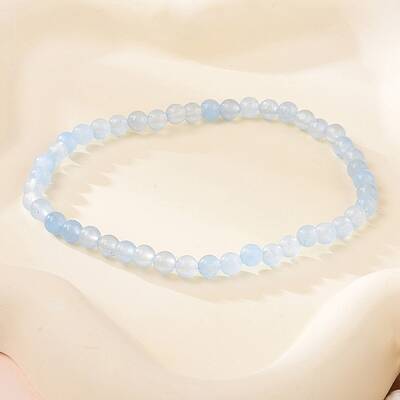 4mm Round Natural Aquamarine Beads Bracelet for Men