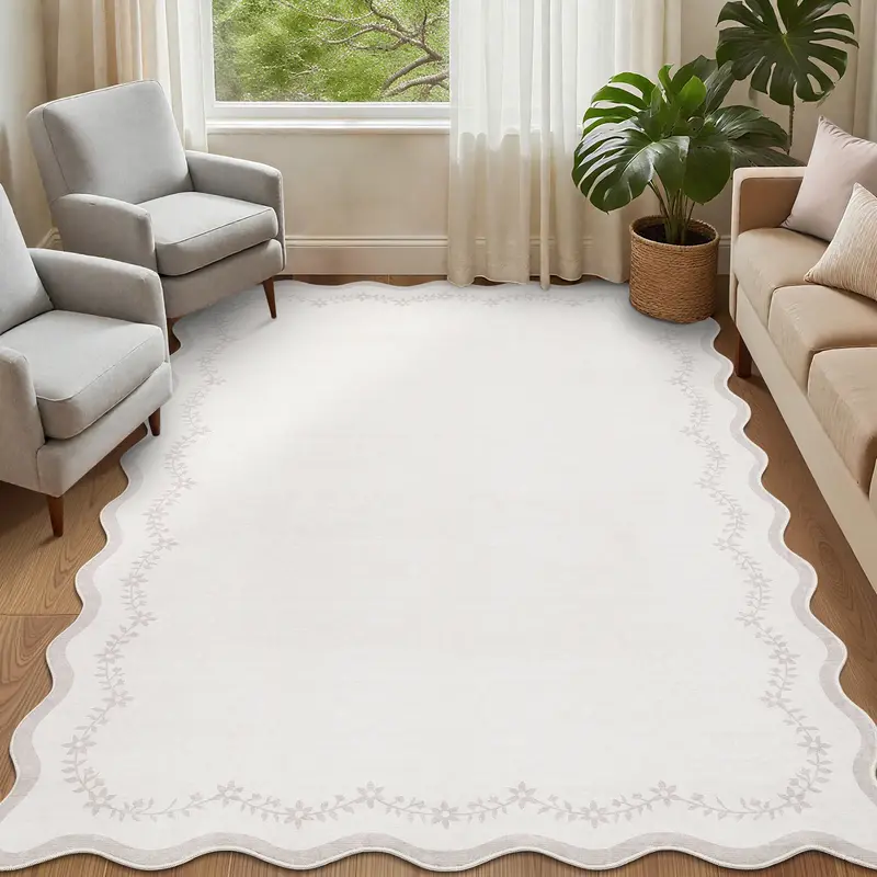 Garvee Scalloped 5x7 Living Room Nursery Rugs, Washable Soft Non Slip Large Dining Room Rugs, Low Pile Ultra Thin Indoor Mode...