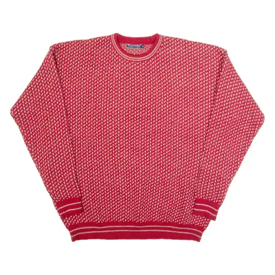 WOOLOVERS Mens Patterned Jumper Red Houndstooth Chunky Knit Wool 2XL